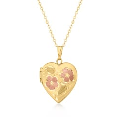 PRICES MAY VARY. GENUINE 10KT GOLD — 10kt yellow gold floral heart locket necklace. Satin and polished finishes. 16 in. long. 1/2 in. wide. 1mm cable chain from Italy. Fits a 5/16" x 3/8" photo inside. 2.4 grams. Springring clasp. STRONG AND BEAUTIFUL — Crafted of durable precious metal that’s stronger than 14kt and 18kt gold, our sturdy, worry-free 10kt gold pieces are waterproof, sweatproof and won’t tarnish. REAL GOLD YOU LIVE IN — Canaria fine jewelry is the affordable luxury you’ve been loo Christmas Gifts For Mom Jewelry, Vintage Pink Jewelry, Gifts For Masc Girlfriend, Gold Necklace Real, Non Tarnish Necklace, Pretty Jewellery Necklaces, Cute Lockets Necklaces, Cute Gold Accessories, Gold Jewelry Dainty