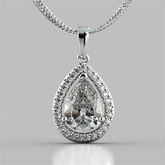 Show your sense of style with this beautiful color pendant. A striking pear shaped center stone is set with a beaming simulated diamond halo.  Pendant features a bail slide that always sits flush on your décolleté. The perfect addition to any collection.  Pear Cut Tier Halo Pendant Center Stone: 2.0 CT Total Carat Weight: 2.27 CTW Stone Clarity: VVS-1 Available in: 925 Sterling Silver  16"925 Sterling Silver  Model: PD2495-WH-SL Silver Model, Halo Earrings, White Gold Chains, Halo Pendant, Free Earrings, Diamond Halo, Pear Cut, Moissanite Diamonds, Lab Diamonds