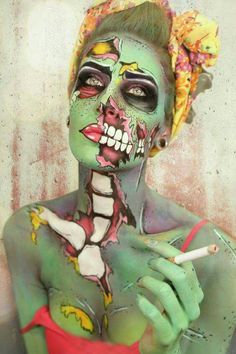 Zombie Make Up, Pop Art Zombie, Makeup Zombie, Halloweenský Makeup, Pop Art Makeup, Horror Make-up, Halloween Clown, Special Fx Makeup, Horror Makeup