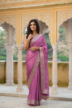 Buy beautiful mauve tussar georgette saree online in USA with embroidered border. Make a fashion statement at weddings with stunning designer sarees, embroidered sarees with blouse, wedding sarees, handloom sarees from Pure Elegance Indian fashion store in USA.-full view Pink Georgette Pre-draped Saree With Embroidered Border, Reception Saree With Embroidered Border In Pink, Reception Embroidered Tissue Silk Pre-draped Saree, Elegant Pink Pre-draped Saree With Embroidered Border, Dola Silk Sharara With Embroidered Border For Reception, Reception Dola Silk Sharara With Embroidered Border, Reception Sharara With Embroidered Border, Designer Purple Dupatta With Embroidered Border, Bollywood Saree With Embroidered Border For Reception