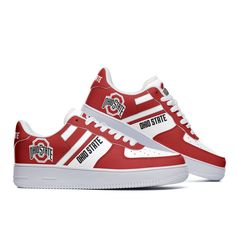 Ohio State Buckeyes Af1 Shoes 207 Lightweight construction with breathable mesh fabric provides a comfortable and flawless fit. Af1 Shoes, Ohio State Buckeyes, Trendy Sneakers, Crocs Shoes, Black Laces, Dinosaur Print, Ohio State, Fashion Tees, Shoe Collection