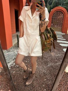 Olivia Mark - Professional Workwear Jumpsuit Shorts with Wide-Leg Short Sleeves Workwear Jumpsuit, Professional Workwear, Jumpsuit Shorts, Short Sleeve Jumpsuits, Jumpsuit With Sleeves, Short Jumpsuit, Denim Jumpsuit, Olivia Mark, Beige Color