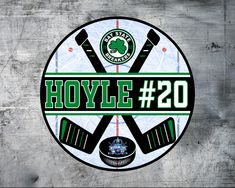 the logo for the hockey team is shown in green and white on a gray background