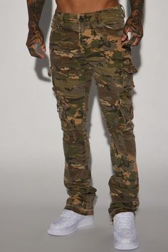 Available In Camouflage. Stacked Skinny Fit Stretch Twill 97% Cotton 3% Spandex Disclaimer: Due To The Specialized Distressing & Wash Process, Each Garment Is Unique. Zip Fly Button Closure 5 Pocket Detail Cargo Pockets Imported Open Hem | Mens Loaded Stacked Skinny Cargo Pants in Camouflage size 32 by Fashion Nova Fitted Camouflage Bottoms With Cargo Pockets, Fitted Camouflage Pants With Cargo Pockets, Military Camouflage Jeans With Cargo Pockets, Stretch Military Camouflage Bottoms, Military Camouflage Straight Leg Pants, Military Style Camouflage Straight Leg Pants, Military Camouflage Cargo Jeans, Military Cargo Style Camouflage Jeans, Camouflage Military Cargo Jeans