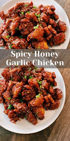 spicy honey garlic chicken on a white plate