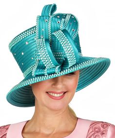 Giovanna Bling Designer Hat Glamorous Rhinestone Satin Ribbon Hat Style: 22131 One size fits most contains a string inside to tighten a little if needed Custom Look without the High Price! Sign-up for our Rewards Program. Just go to the icon on bottom right side of this page Follow the instructions, it's quick and easy Luxury Turquoise Hats For Party, Luxury Turquoise Party Hat, Usher Suits, Price Sign, Dressy Hats, Bling Bows, Fancy Suit, Church Fashion, Fashion Cap