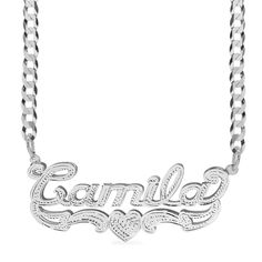 This Rhodium Beaded "Double" Nameplate is available in 925 Sterling silver. This design Choose up to 10 characters to make your unique name. Customizable With: Names, or Words Closure: Lobster Clasp Metal Plating Selection: Sterling Silver 14k Gold over Silver Two-Tone. Sterling Silver Double Name Necklace, Double Name, Monogrammed Cufflinks, Leather Kits, Swarovski Heart, Unique Name, Crown Necklace, Name Earrings, Gold Rope Chains