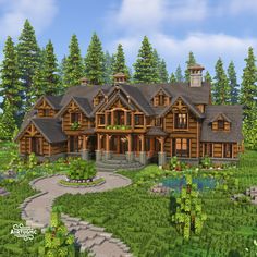 Minecraft Winter Cabin House, Minecraft Dream House, Minecraft Ski Lodge, Big Survival House Minecraft, Minecraft Wood Mansion, Minecraft Luxury House, Minecraft House Big, Minecraft Cabin Ideas, Minecraft Lake House