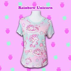 Rainbow Unicorn Tee Happy cheerful baby unicorns tee <3 * Please see the 2nd picture, this is the new pattern * *Standard Fit *High Quality *90% Cotton, 10% Coolmax This is made-to-order item, kindly allow 35-45 production business days to finish. Happy Shopping! - Wanna see my design process on Twitch? - Follow my channel and get notification when I'm live! Twitch channel: https://www.twitch.tv/marlinxmao Cute Unicorn Print Summer T-shirt, Short Sleeve Unicorn Print Tops For Summer, Short Sleeve Tops With Unicorn Print For Summer, Summer Short Sleeve Tops With Unicorn Print, White Unicorn Print T-shirt For Summer, Summer Unicorn Print Crew Neck Top, Summer Unicorn Print Short Sleeve T-shirt, Summer Short Sleeve Unicorn Print T-shirt, Summer Crew Neck Top With Unicorn Print