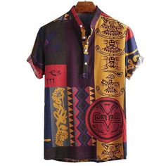 Classic Patterns Shirt – Shirts In Style Lv Fashion, African Shirts, Standing Collar, Ethnic Print, Linen Short, Cotton Shirts, Button Up Blouse, Juggling, Blouse Shirt