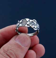 Sterling Silver Flower Ring Floral Ring Silver Ring Boho Ring Flower Girl Jewelry Fall Ring Flower Rings Spoon Rings For Women Mom Gift Handmade Flower-shaped Ring, Bohemian Flower Ring For Promise, Bohemian Open Flower Promise Ring, Handmade Flower Shaped Promise Ring, Flower Shape Stackable Rings For Anniversary, Unique Adjustable Flower Promise Ring, Bohemian Flower Wedding Ring, Bohemian Silver Flower Ring, Handmade Flower-shaped Promise Ring