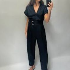 Navy Blue Zara Jumpsuit With Zipper And Gold Detailing, And Belt. 100 Percent Linen. New With Tags And Never Worn There Are Two Small Tears At The Ankle On One Of The Pant Legs, Its Not Very Noticeable. Look At The Picture Above. Casual Office Jumpsuits And Rompers For Spring, Zara Jumpsuit, Zara Pants, 100 Percent, Linen Blend, Pant Jumpsuit, Jumpsuit Romper, Dark Blue, Pants For Women