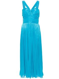 turquoise blue georgette crepe lurex detailing draped detailing pleat detailing V-neck sleeveless floor-length concealed rear hook and zip fastening flared hem full lining Costarellos Dress, Awards Dress, Uzun Boy, Medieval Dresses, Dress Reference, Blue Gown, Medieval Dress, Hoco Dresses, Maxi Dress Blue