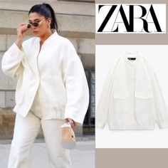 Nwt Zara Long Linen Blend Jacket White Brown Leather Jacket, Zara Jackets, Bomber Jackets, Coats Jackets Women, Linen Blend, White Color, Color White, Zara, Fast Delivery