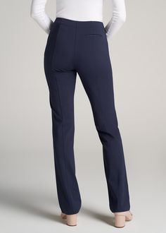 About Our Slacks for Tall Women The search for extra-long women's dress pants is over. Whether you're meeting clients to close a deal or walking into a big job interview, you need an outfit that's going to make you look good and feel confident. Finding options when you're vertically blessed can be tough, which is why we designed this pair of slacks for tall women between 5'9” and 6'6”. They have an extra-long inseam with a turn-up hem, a slim straight fit that will flatter your long legs and a h Slacks For Women, Belted Cardigan, Navy Pants, Womens Dress Pants, Navy Women, Women Long Dresses, Tall Women, Fashion Classy, Dress Pants