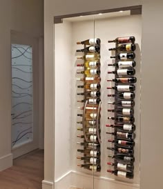 a wine rack in the corner of a room