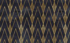 an art deco wallpaper with gold triangles and lines on dark blue background, designed by person