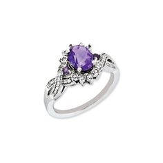 Personalize any outfit you wear with this fabulous diamond and gemstone ring. This rhodium-plated sterling silver ring displays a gorgeous floral design adorned with 8x6mm oval amethyst center stone and two round prasiolite on each side, iced with 0.15 cttw sparkling diamonds for a stunning look. This ring comes in finger size 6, gemstones weighs 1.17 cttw and band width is 2mm. Color: Purple. Gender: female. Age Group: adult. Purple Diamond Ring With Accents For Anniversary, Purple Diamond Ring With Birthstone, Purple Diamond Ring With Diamond Accents For Anniversary, Fine Jewelry Purple Rings With Diamond Accents, Silver-toned Cubic Zirconia Ring With Birthstone, Classic Sterling Silver Amethyst Ring With Diamond Accents, White Gold Sterling Silver Amethyst Ring With Diamond Accents, Silver Cubic Zirconia Diamond Ring With Birthstone, Fine Jewelry Cubic Zirconia Diamond Ring With Gemstone Accents