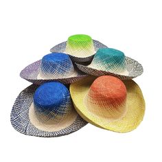 1. Patterned raffia straw hat. 2. 44cm wide brim. 3. 12cm crown height. A great summer hat with finished edges, ready to wear or can be adapted to add a complimentary trim. Lovely range of colours and patterns. Multicolor Flat Brim Panama Hat, Brimmed Woven Toquilla Straw Bucket Hat, Woven Toquilla Straw Bucket Hat With Curved Brim, Multicolor Wide Brim Summer Fedora, Multicolor Flat Brim Fedora For Summer, Multicolor Hat For Beach And Kentucky Derby, Multicolor Summer Fedora With Curved Brim, Multicolor Summer Fedora With Short Brim, Summer Multicolor Fedora With Curved Brim