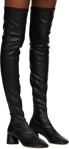 Over-the-knee nappa leather boots in black. · Microfibre lining · Cylindrical block heel with rubber injection · Leather sole · Heel: H2 in Supplier color: Black Heel Boots For Women, Logo Shoes, Black Gloves, Block Heel Boots, Leather Gloves, Proenza Schouler, Nappa Leather, Over The Knee Boots, Stiletto Heel