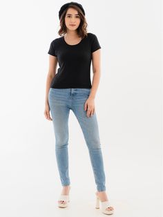 Our fun scoop neck t-shirt, a versatile piece that belongs in every wardrobe. Made from a soft and breathable fabric blend, this t-shirt feels comfortable on your skin. The scoop neckline adds a feminine touch, while the relaxed fit drapes comfortably over your body. Dress it up with a statement necklace and skirt, or dress it down with jeans and sneakers for a casual look. Trendy Stretch T-shirt For Everyday, Trendy Short Sleeve Scoop Neck Top, Casual Fitted T-shirt For Everyday, Everyday Cotton Short Sleeve Top With Scoop Neck, Simple Fitted Crew Neck T-shirt, Everyday Stretch Tops, Simple Fitted T-shirt For Everyday, Basic Everyday Tops With Scoop Neck, Fitted Everyday T-shirt