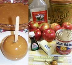 apples, butter, and other ingredients are shown in three different pictures including an apple pie