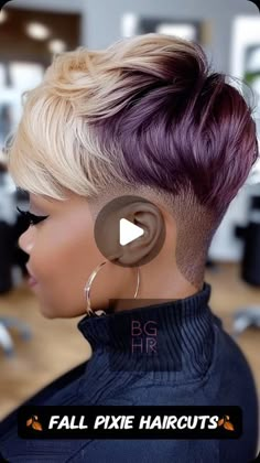 Black Girls Hair Rocks on Instagram: "NO APPOINTMENTS AVAILABLE   🍂 Fall Pixie Haircut Ideas for Black Women 🍂 For you, yay or nay?  The fall season is the perfect time to embrace a fresh, bold new look! Pixie cuts are versatile, low-maintenance, and can be tailored to fit your unique style and personality. Let’s dive into some stunning pixie ideas that will make you feel fabulous this autumn!  #FallPixieCuts #PixieCutStyles #BlackWomensHair #FallHairTrends #ShortHairInspo #BlackGirlHair #CurlyPixie #TaperedPixie #AutumnHairVibes #NaturalHairStyles #FallHairColors" Short Hairstyle Women Fall Colors, Fall Black Hair Color Ideas, Cute Short Bobs For Black Women, Short Edgy Bob With Bangs, Perfect Pixie Haircut, Pixie Inverted Bob, Gray Hair Styles For Black Women, Fall Pixie Hair Color Black Women, Short Natural Colored Hair Black Women