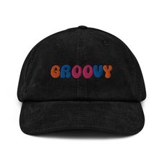 The Groovy hat is a fun and retro accessory that features a colorful and playful design. This hat is perfect for dads who love the vintage style and want to add a touch of nostalgia to their outfit while keeping the sun out of their eyes. * 100% cotton corduroy * Soft, unstructured crown * Cotton twill sweatband and taping * Adjustable buckle 🌿 Eco-Friendly Production ✈️ Ships Internationally 🎁💝 Beautiful gift for Friends, Family and Loved ones! All of our materials come from sustainable sour Retro Snapback Hat With Letter Print, Retro Baseball Cap With Curved Brim, Retro Letter Print Snapback Hats, Retro Dad Hat With Letter Print, Fun Cotton Hats For Streetwear, Retro Letter Print Hat For Streetwear, Retro Snapback Hat With Curved Bill And Embroidered Logo, Retro Dad Hat With Curved Brim, Multicolor Cotton Hat For Streetwear