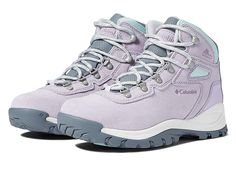 a pair of purple hiking boots on a white background