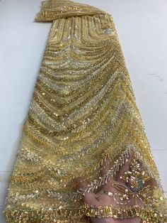 5 YARDS / 16 COLORS / Floral Beaded Glitter Embroidery Mesh Lace Wedding Party Dress Fabric - Classic & Modern Glamorous Sequin Fabric For Festive Celebrations, Glamorous Festive Sequin Fabric For Celebration, Glamorous Embroidered Sequin Fabric For Party, Gold Bollywood Dress With Sequins, Bollywood Style Gold Sequin Dress, Yellow Sequined Dresses For Reception, Yellow Sequin Dress For Reception, Glamorous Sequin Fabric For Reception, Gold Bollywood Sequin Fabric For Party