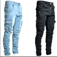 Brand New Man Jeans Skinny Jeans Stretchy Material Extra Pockets On The Side Very Comfortable Hip Hop Trousers, Elastic Jeans, Moda Denim, Ripped Jeans Men, Denim Cargo Pants, Streetwear Mode, Moda Jeans, Jeans Cargo, Slim Denim