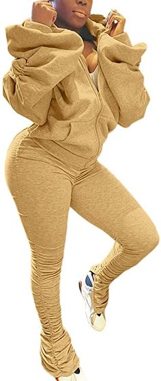 Womens Sexy Cold Shoulder Zip Up Hoodie Jacket Two Piece Outfits Skinny Long Stacked Pants Tracksuit Set Clubwear Plus Size Tracksuit, Hipster Pattern, Stacked Pants, Estilo Hipster, Straight Clothes, Fall Party, Pencil Pants, Ankle Length Pants