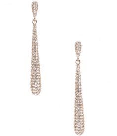 From Cezanne&#x2C; the Crystal Pave Domed Stick Metal Drop Earrings feature: Drop earringsGold-tone hardwareSurgical steel post closureApprox. 2" length Imported. Metal Drop, Steel Post, Gold Crystal, Dangly Earrings, Gold Drop Earrings, Dillard's, Accessories Jewelry, Costume Jewelry, Gold Earrings