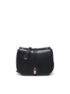 -Shoulder bag -Closure with flap and magnetic button -Decorative padlock with logo -Dimensions: 25x20x7 cm -Adjustable shoulder strap -Colour: BlackComposition: 100% Ecoleather Black Satchel Shoulder Bag With Turn-lock Closure, Black Travel Bag With Turn-lock Closure, Black Shoulder Bag With Turn-lock Closure For Everyday Use, Luxury Crossbody Flap Bag With Hasp Closure, Travel Crossbody Saddle Bag With Hasp Closure, Crossbody Saddle Bag With Hasp Closure For Travel, Daily Use Crossbody Satchel With Turn-lock Closure, Office Flap Bag With Turn-lock Closure, Office Bag With Flap And Turn-lock Closure