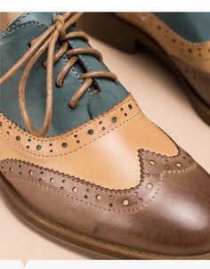 Real Leather Three Tone Lace-up Brogue Oxford Shoes Women — Obiono Oxford Shoes Women, Oxford Shoes For Women, Oxford Shoes Style, Oxford Dress Shoes, Business Shoes, Women Oxford Shoes, Vintage Shoes, Shoes Women, Shoes For Women