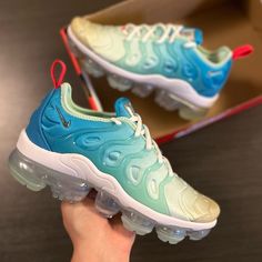 The Nike Air Vapormax Plus Looks To The Past To Propel You Into The Future. Nodding To The '98 Air Max Plus With Its Floating Cage, Padded Upper And Heel Logo, We've Kept The Running Look You Love While Adding Revolutionary Vapormax Air To Ramp Up The Comfort And Embolden Your Style. Price Is Firm. -Womens Size 6.5 New With Box -Box Does Not Have Lid -Shown: Mint Foam/White/Laser Blue/Metallic Silver -Style: Dq7651-300 Details: Originally Designed For Performance Running, Vapormax Air Technology Custom Nike Vapormax Plus, Womens Vapormax Shoes White, Purple Vapormax Nike, Gray Vapormax Nike, Cool Nike Shoes, Nike Cortez Shoes, Cortez Shoes, Womens Nike Air Vapormax Flyknit, Air Vapormax Plus