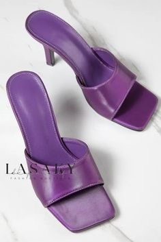 Lasaky - Premier Slim Heel Sandals: Exquisite Fashion Footwear Fitted Purple Sandals With Round Toe, Purple Flat Heels For Summer, Fitted Purple Heels For Summer, Purple Closed Toe Heels For Summer, Purple Summer Heels, Elegant Purple Summer Heels, Purple Summer Mules, Summer Purple Mules, Chic Purple Summer Heels