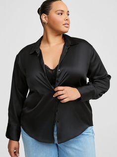 Satin Button Up Long Sleeve Shirt Plus Size Black Button Down Shirt, Chic Cheap Button-up Shirt, Cheap Button-up Shirt For Night Out, Plus Size Satin Blouse Long Sleeve, Satin Tops Blouses Long Sleeve Plus Size, Cheap Playful Button-up Shirt, Satin Long Sleeve Button Up Shirt, Plus Size Black Tops Blouses, Affordable Playful Button-up Shirt