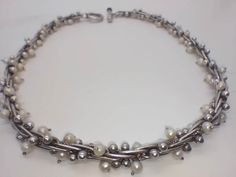 Fabulous, very elegant silver and pearl necklace / choker / necklet. This is a very well made, tactical and heavy quality piece. Perfect condition Marked for sterling silver Length of 46cm and 1cm wide. Fairy Brooch, Pearl Necklace Choker, Silver Choker Necklace, Art Nouveau Jewelry, Silver Choker, Necklace Choker, Opal Earrings, Silver Jewellery, Chains Necklace