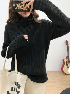 Features: This 2024 Women Turtleneck Sweater is the perfect addition to your autumn and winter wardrobe. Made with the highest quality soft and warm knit, this pullover provides both comfort and style. The loose fit and turtleneck design make it a versatile piece for any occasion. Stay cozy and chic with this essential basic top. Casual Cozy Fit High Neck Turtleneck, Cozy Fit High Neck Turtleneck For Fall, Oversized Soft Knit Turtleneck For Winter, Oversized Turtleneck For Cold Fall Weather, Cozy Fit Funnel Neck Turtleneck For Fall, Cozy Fit Turtleneck With Funnel Neck For Fall, Cozy High Neck Turtleneck, Solid Turtleneck Soft Knit Outerwear, Cozy Long Sleeve Turtleneck For Fall