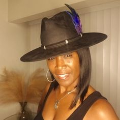 Sexy Black Unisex Hat.. Suede Like Material.. With Black Leather Band.. Very Nice! Brand New Never Worn Before. Add A Feather For A Different Look Its Totally Up To You! Fitted Black Hat Bands For Kentucky Derby, Fitted Black Fedora For Party, Black Flat Brim Felt Hat For Party, Fitted Black Hat Bands For Parties, Black Fitted Fedora Felt Hat, Black Wide Brim Felt Hat For Party, Fitted Black Fedora Felt Hat, Fitted Black Felt Fedora, Black Fitted Felt Hat For Party