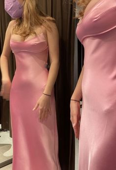 Silk Dress Formal Long, Long Formal Dress Aesthetic, Pink Y2k Formal Dress, Pink Dress Aesthetic Party, Zara Dresses Aesthetic, Pink Aesthetic Prom Dress, Pink Satin Dress Aesthetic, Pink Formal Dress Aesthetic, Pink Silk Formal Dress