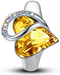 PRICES MAY VARY. Original design from our studio in Boston; Presented by Miss New York Nicole Kulovany Specifications - ring: size 6.5 - 8; charm: 0.53" x 0.68"; type: adjustable open end ring; plating: 18K white gold plated; stone: citrine topaz yellow, birthstone heart crystal for November, healing stone for happiness Leafael Jewelry prides itself on meeting strict product safety standards. Our products pass European 1907/2006 REACH Regulation Annex XVII Item 23,27, and 63, and are lead free, Silver Rings For Valentine's Day Birthday Gift, Silver Rings For Birthday And Valentine's Day, Silver Rings For Mother's Day Birthday Gift, Yellow Heart-shaped Jewelry For Mother's Day, Yellow Heart-shaped Jewelry For Valentine's Day, Yellow Heart Cut Jewelry For Anniversary, Heart Cut Yellow Jewelry For Anniversary, Yellow Heart-shaped Jewelry, Heart-shaped Yellow Jewelry For Weddings