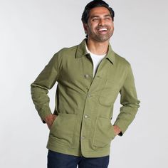 Ash & Erie Olive Chore Jacket for Short Men   Chore Jacket Relaxed Fit Cotton Blazer With Long Sleeves, Long Sleeve Shacket With Multiple Pockets For Work, Workwear Shacket With Multiple Pockets And Long Sleeve, Unstructured Long Sleeve Cotton Blazer, Green Cotton Outerwear With Patch Pockets, Shacket With Pockets For Work, Green Cotton Utility Jacket With Buttoned Pockets, Khaki Long Sleeve Cotton Blazer, Green Workwear Outerwear With Patch Pockets