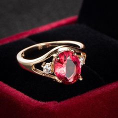 18K Oval Red Ring Yellow Gold Women's Gemstone Engagement  Jewelry Ruby Red Wedding, Red Wedding Ring, Ruby Engagement Rings, Silver Ruby Ring, Garnet Birthstone, Red Ring, Gemstone Engagement, Cubic Zirconia Rings, Men's Jewelry Rings