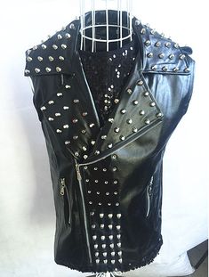 Biker Costume, Sleeveless Waistcoat, Pu Jacket, Leather Rivets, Outerwear Vest, Monster Hunter, Punk Rock, Mens Clothing Styles, Vest Jacket