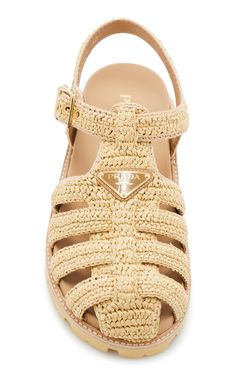 Prada Crochet Bag, Crochet Bag Prada, Prada Raffia, Luxury Woven Beige Sandals, Luxury Beige Platform Sandals, Beach Silhouette, Prada Collection, Fisherman Sandals, Crochet Sandals