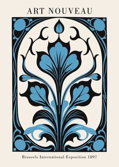 the cover of an art nouveau book with blue and black designs on it's sides