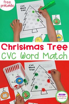 christmas tree cvc word match is an easy way to practice sight words