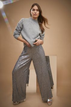 Style: Wide Leg TrousersFabric: SequinLength: Regular Oasis Fashion, Glamorous Look, Sparkle And Shine, Fashion Face, Wide Leg Trousers, Quick Delivery, Sequin, Dancing, High Rise